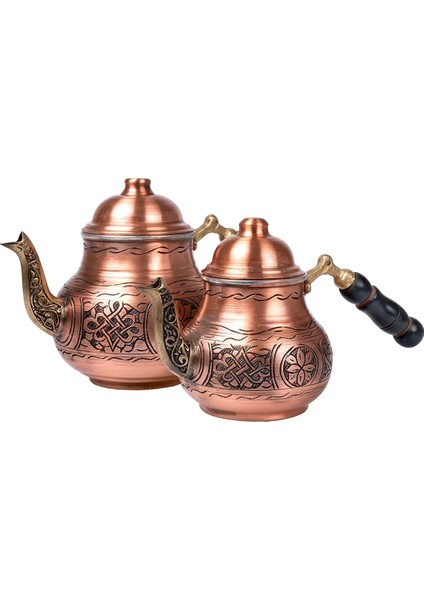Bakır Kalın El İşlemeli Oyma Büyük Kırmızı Çaydanlık