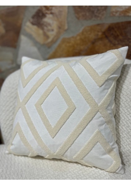 1 Adet Punch Kırlent Kılıfı Geometrik - Punch Yastık Kılıfı Krem Bej Beyaz 43 x 43 Fermuarlı fiyatları