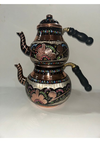 El Işi İşlemeli Içi Kalaylı Bakır Çaydanlık