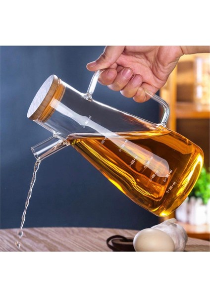 Şeffaf bambu kapaklı borosilikat cam yağdanlık 900 ml, şık ve dayanıklı tasarım modelleri