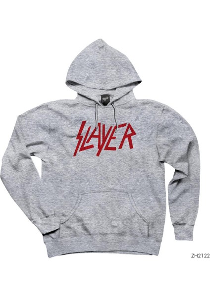Slayer Flat Logo Gri Kapşonlu Sweatshirt Hoodie