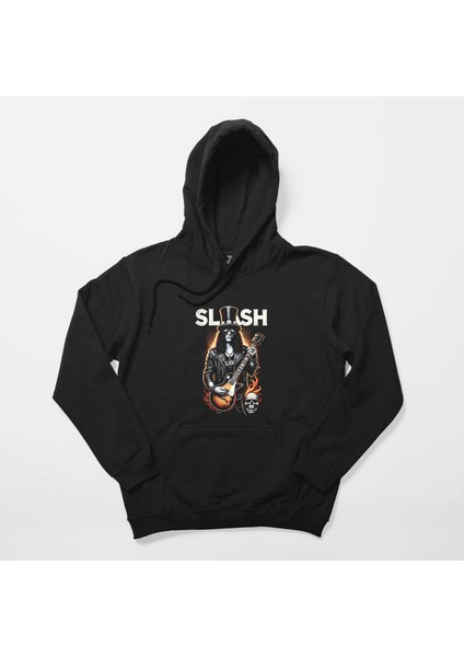 Slash Guitarist Skull Logo Siyah Kapşonlu Sweatshirt Hoodie