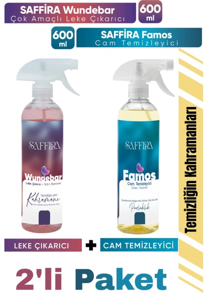 SAFFİRA Leke Çıkartıcı + Saffira Cam Temizleyici – Çok Amaçlı Temizlik Paketi!