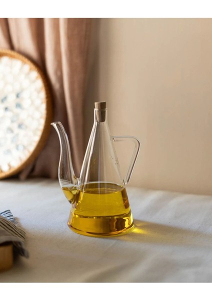 Turuncu Şeffaf Cam Yağdanlık, Akasya Tıpalı, Zarif ve Kullanışlı Tasarım, 500 ml