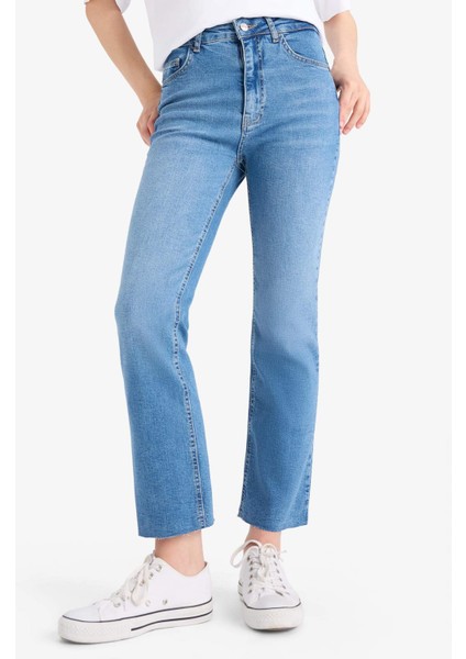 Crop Flare Fit Yüksek Bel Bilek Boy Jean Yıkamalı Pantolon E8018AX25SM
