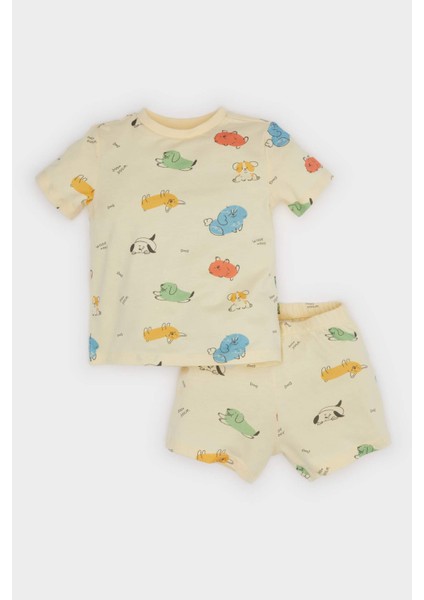 Erkek Bebek Pijama Takımı Desenli Kısa Kollu Penye Üst Beli Lastikli Şort E9607A525SM