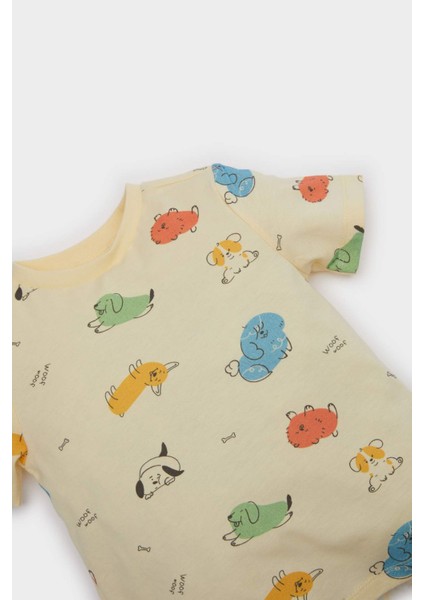 Erkek Bebek Pijama Takımı Desenli Kısa Kollu Penye Üst Beli Lastikli Şort E9607A525SM
