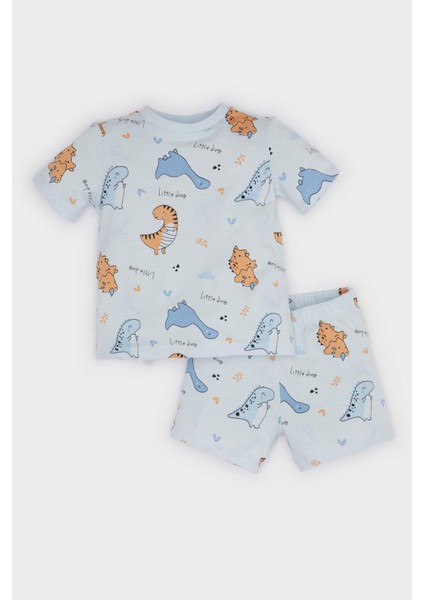 Erkek Bebek Pijama Takımı Dinazor Baskılı Kısa Kollu Penye Üst Beli Lastikli Şort E9605A525SM