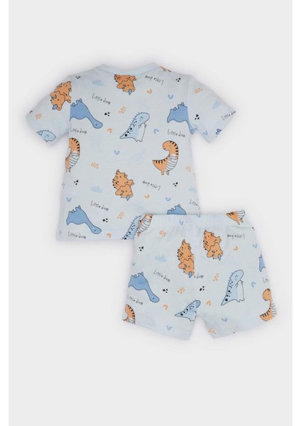 Erkek Bebek Pijama Takımı Dinazor Baskılı Kısa Kollu Penye Üst Beli Lastikli Şort E9605A525SM