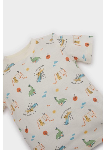Erkek Bebek Pijama Takımı Dinazor Baskılı Kısa Kollu Penye Üst Beli Lastikli Şort E9606A525SM modelleri