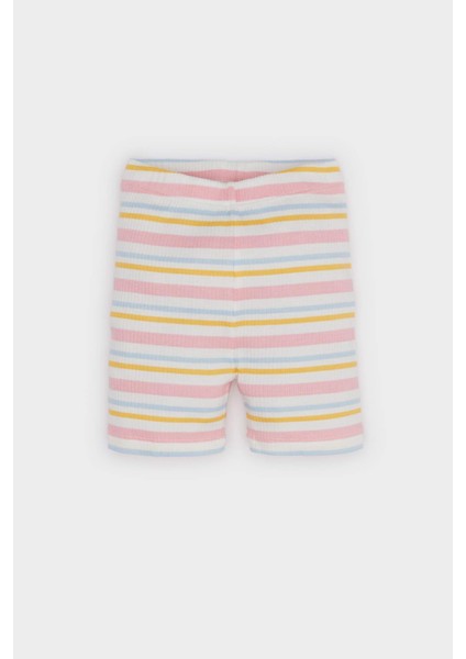 Kız Bebek Pijama Takımı Baskılı Kısa Kollu Fitilli Kaşkorse Üst Beli Lastikli Çizgili Şort E4646A525SM