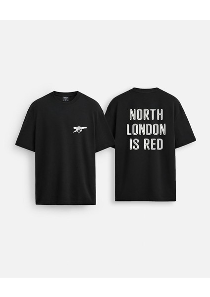 Gunners Baskılı Bisiklet Yaka Oversize Siyah Çift Taraflı Tişört T-Shirt