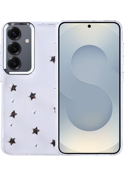 Samsung Galaxy S25 Kılıf Airbag Tasarımlı Simli Şeffaf Bbs Kutup Kapak - Kiraz