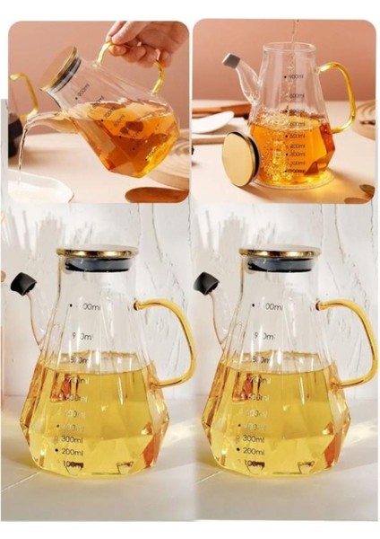 2'li Cam Yağlık ve Sirkelik, 900ml, şeffaf, dayanıklı, şık turuncu tasarım