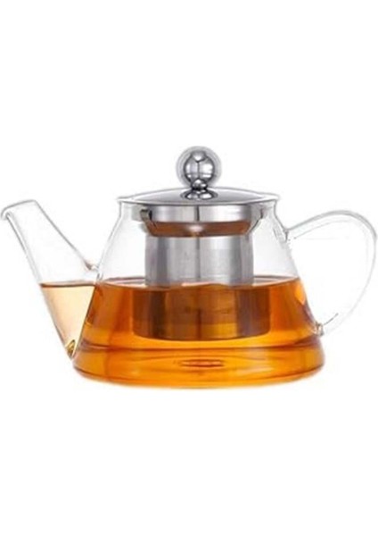 Cam bitki çayı demliği, 500 ml, çelik süzgeçli, bej renk, dayanıklı ve şık tasarım
