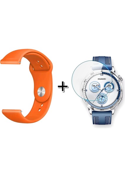 Huawei Watch Gt 5 46MM ile Uyumlu Silikon Kordon Kayış + Kırılmaz Cam Koruma - FC875
