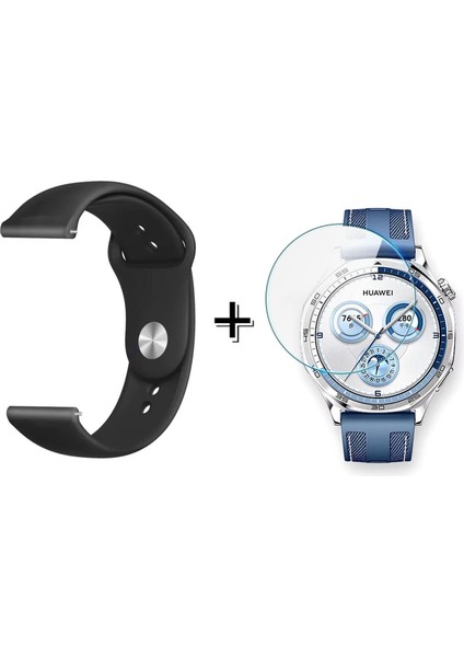 Huawei Watch Gt 5 Pro 46MM ile Uyumlu Silikon Kordon Kayış + Kırılmaz Cam Koruma - FC875