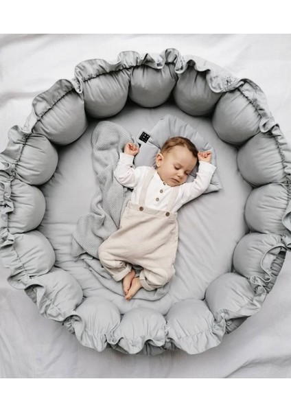 Babynest Organik Kumaş Gri Açılır - Kapanır Oyun Minderi Jaju-Babynest Bebek Yatağı Bebek Yuvası