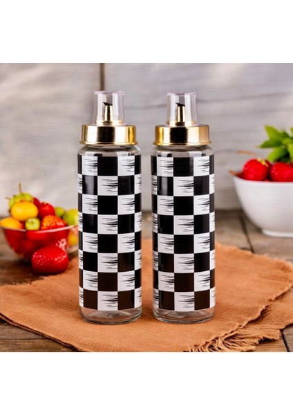 2’li Dama Desenli Yağlık Seti, Gold Kapak, 550 ml, Siyah Beyaz, Şık ve Kullanışlı