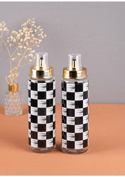 2’li Dama Desenli Yağlık Seti, Gold Kapak, 550 ml, Siyah Beyaz, Şık ve Kullanışlı modelleri