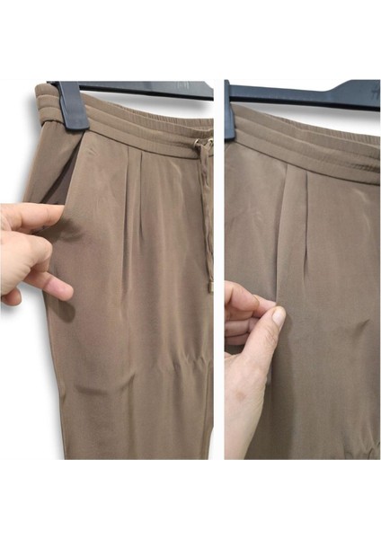 Saf Ipek M / 38 Apostrophe Rahat Beli Lastikli Bol Kesim Dar Paça Vizon / Kahverengi Pantolon fiyatları