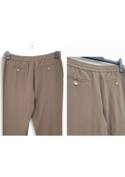 Saf Ipek M / 38 Apostrophe Rahat Beli Lastikli Bol Kesim Dar Paça Vizon / Kahverengi Pantolon fırsatları