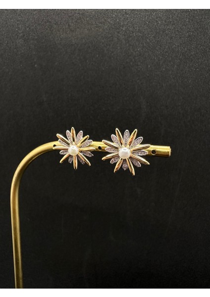 Ortası Incili Ithal Güneş Kadın Gümüş Küpe