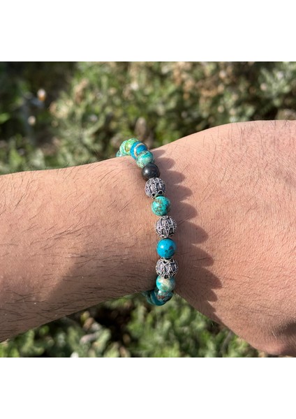 Krizokol, Gümüş Bileklik - Azulla Mix Green Bileklik - 8mm Esnek Bileklik