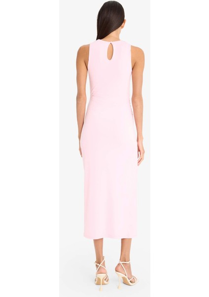 Bodycon Vücudu Saran Kayık Yaka Kısa Kollu Maxi Yazlık Elbise F5363AX25SM