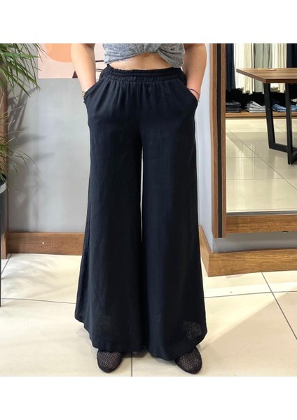 %100 Pamuk Keten Beli Lastikli Geniş Paça Pantolon. fırsatları