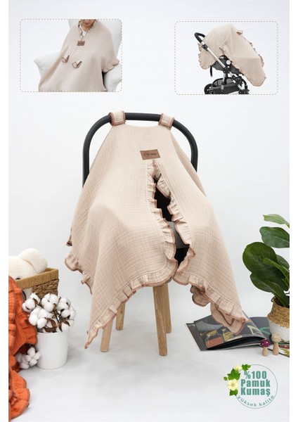 Bebek Müslin Puset Örtüsü,çok Amaçlı Yenidoğan %100PAMUK 4 Katlı Fırfırlı Örtü, Ruffle Seri,kapiçin