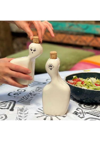 Beyaz porselen yağdanlık ve sosluk seti, ahşap standlı, 2'li, 5 parça fiyatları