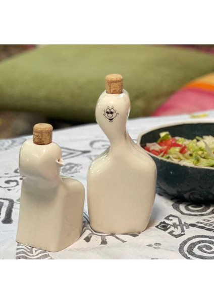 Beyaz porselen yağdanlık ve sosluk seti, ahşap standlı, 2'li, 5 parça indirimleri