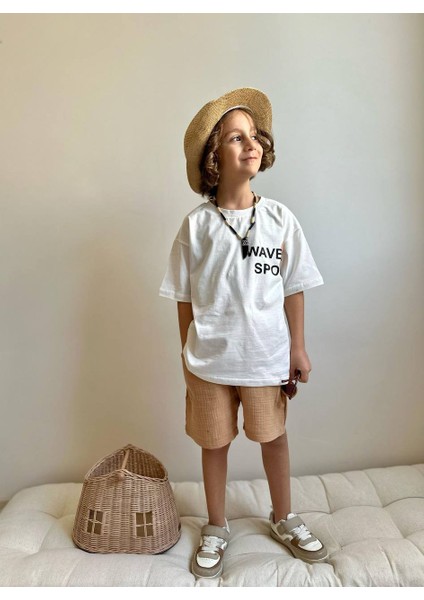 Erkek Çocuk Palmiye Baskılı Müslin Şortlu Takım modelleri