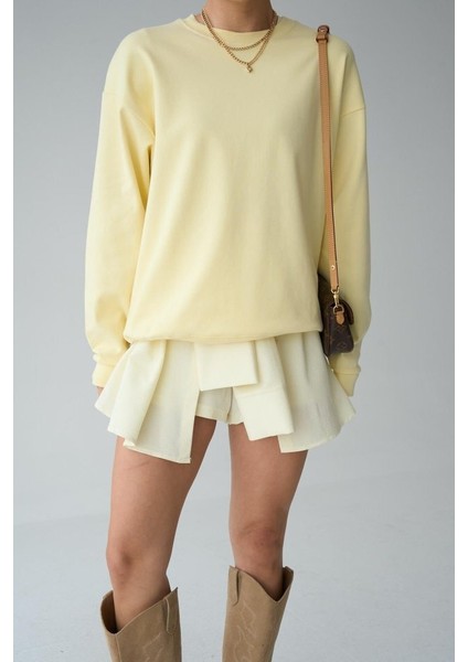 Düz Sweatshirt - Açık Sarı