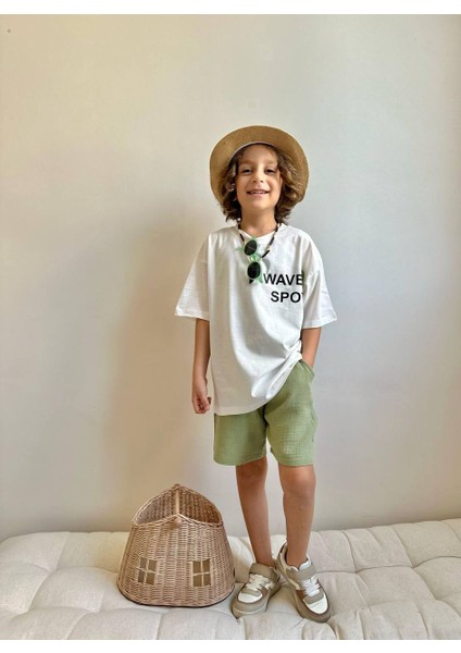 Erkek Çocuk Palmiye Baskılı Müslin Şortlu Takım