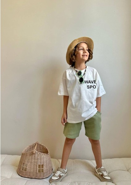 Erkek Çocuk Palmiye Baskılı Müslin Şortlu Takım modelleri