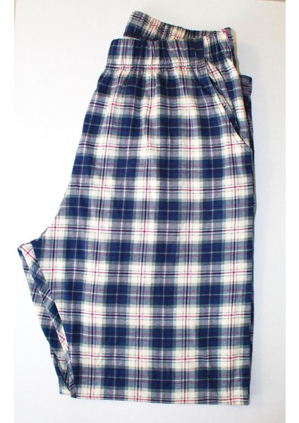 Uzun Mavi Ekoseli Erkek Cepli Lüks Kumaş Kaliteli Uzun Siyah Pijama Altı (Büyük Beden Seçeneği)