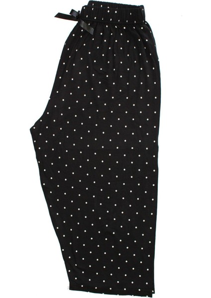 Modal Kumaş Yazlık Kapri Boy Büyük Beden Pijama Altı Modern Kaliteli Estetik Siyah Desenli