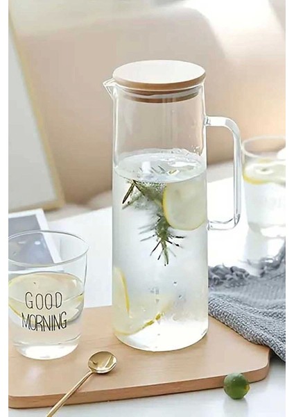 Carmen- Bambu Kapaklı Vakumlu Isıya Dayanıklı Borosilikat Cam Sürahi 1000 ml
