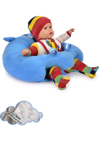 Elyaf Dolgu Bebek Oturma Destek Minderi - Devrilmez Bebek Koltuğu - Büyük Bebek Oturağı Mavi
