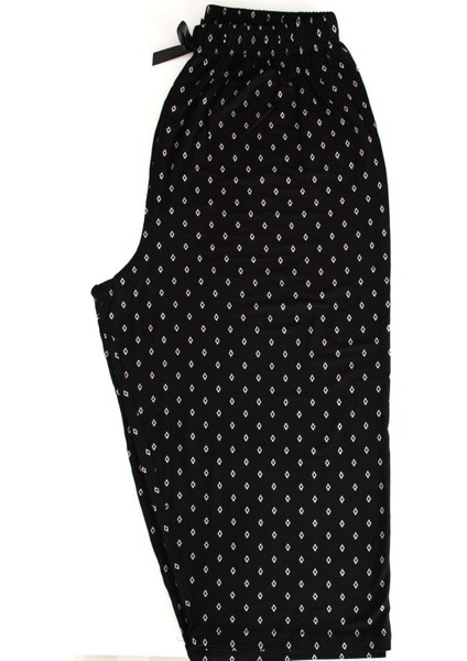 Büyük Beden Pijama Altı Kapri Modal Kumaş Modern Kaliteli Estetik Siyah Çıpa Desenli