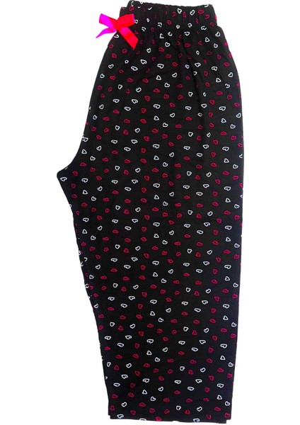 Kaliteli Yüksek Bel Kumaş Yazlık Kapri Boy Büyük Beden Pijama Altı Modern Estetik Siyah Desenli