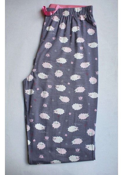 Kuzu Desenli Pijama Altı Yüksek Bel Kumaş Kaliteli Estetik Ince Yazlık Kumaş