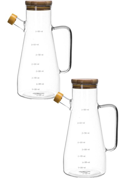 Borosilikat Camlı, Bambu Kapaklı, 2'li Yağlık Sirkelik Seti, şık ve kullanışlı, 900 ml