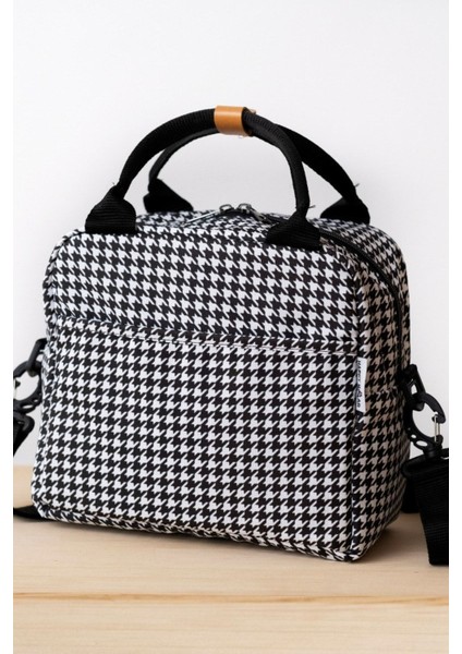 Su Geçirmez Isı Yalıtımlı Termal Çanta Yemek Taşıma Beslenme Çantası Askılı Kazayağı Desenli