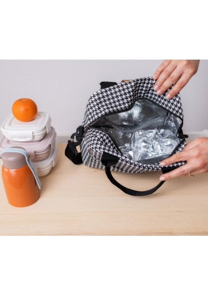 Su Geçirmez Isı Yalıtımlı Termal Çanta Yemek Taşıma Beslenme Çantası Askılı Kazayağı Desenli fırsatları