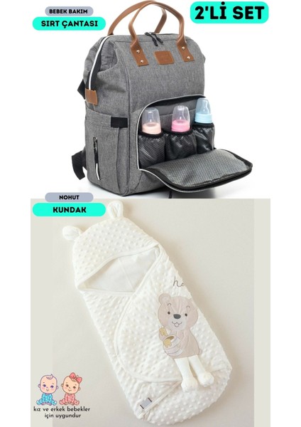 2'li Doğum Seti (Luxus Fonksiyonel Leke Tutmaz Bebek Bakım Sırt Çantası ve Nohut Kundak)