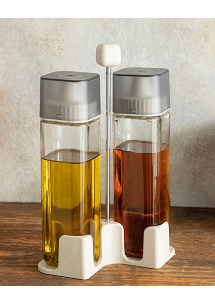 Şık 2'li cam yağlık ve sirkelik seti, 280 ml, bej renk, kolay kullanım