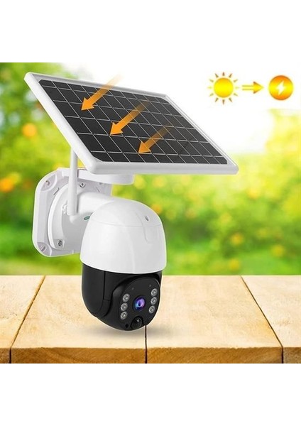Buffer® Solar Panelli Su Geçirmez Gece Görüş Destekli Wifi Bağlantılı Güvenlik Kamerası